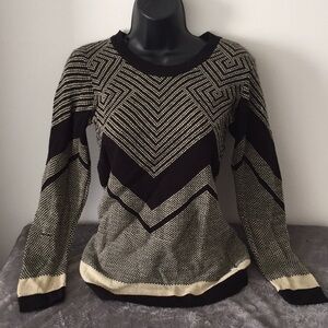 Say What? Black and Cream Geometric Knit Sweater